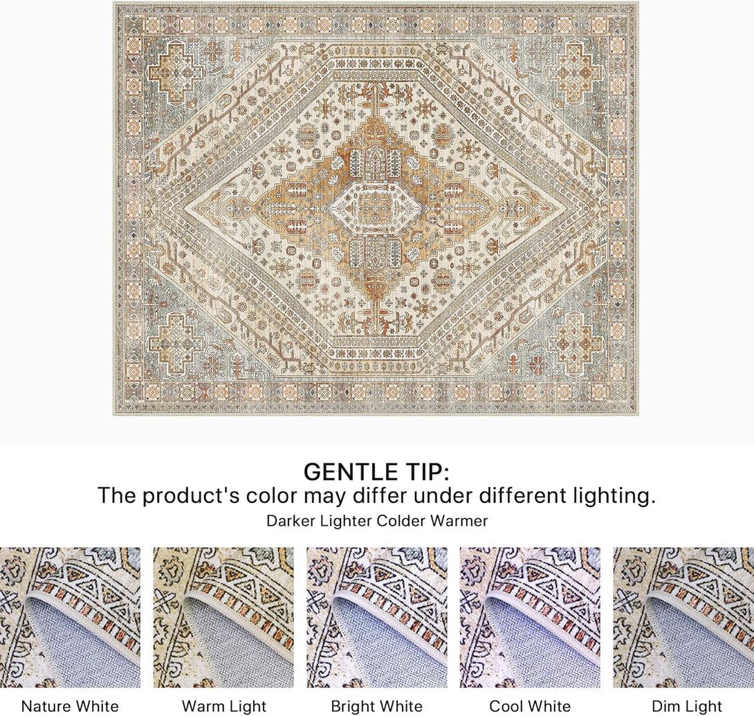 GENIMO Vintage Symmetrical Stamp Print Machine Washable Non - Slip Area Rug - LF9880 - BG - 3x5