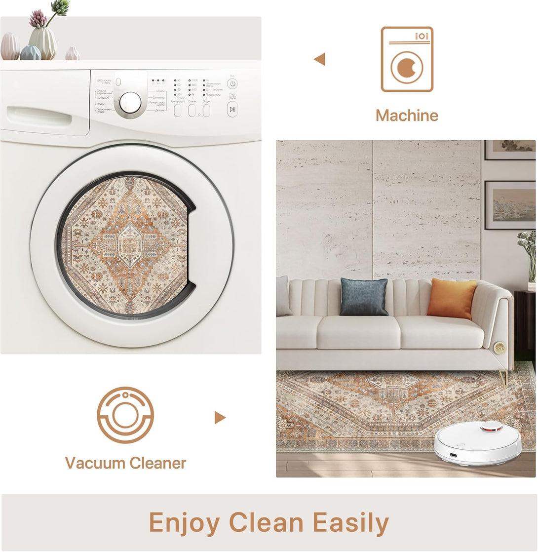 GENIMO Vintage Symmetrical Stamp Print Machine Washable Non - Slip Area Rug - LF9880 - GO - 3x5