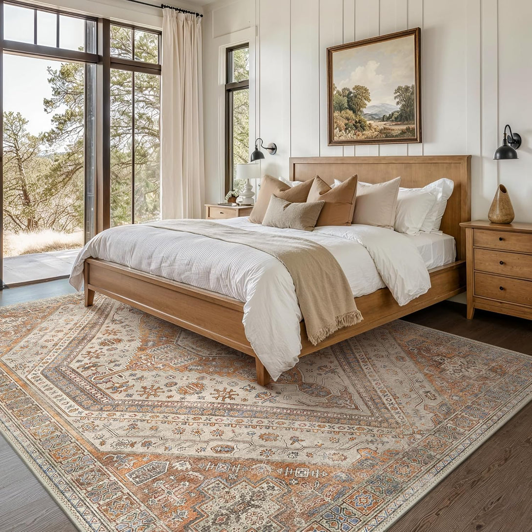 GENIMO Vintage Symmetrical Stamp Print Machine Washable Non - Slip Area Rug - LF9880 - GO - 3x5