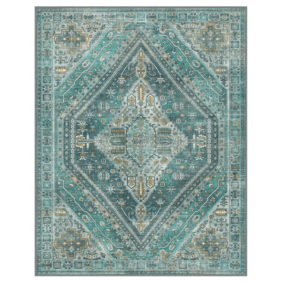 GENIMO Vintage Symmetrical Stamp Print Machine Washable Non - Slip Area Rug - LF9880 - BG - 3x5