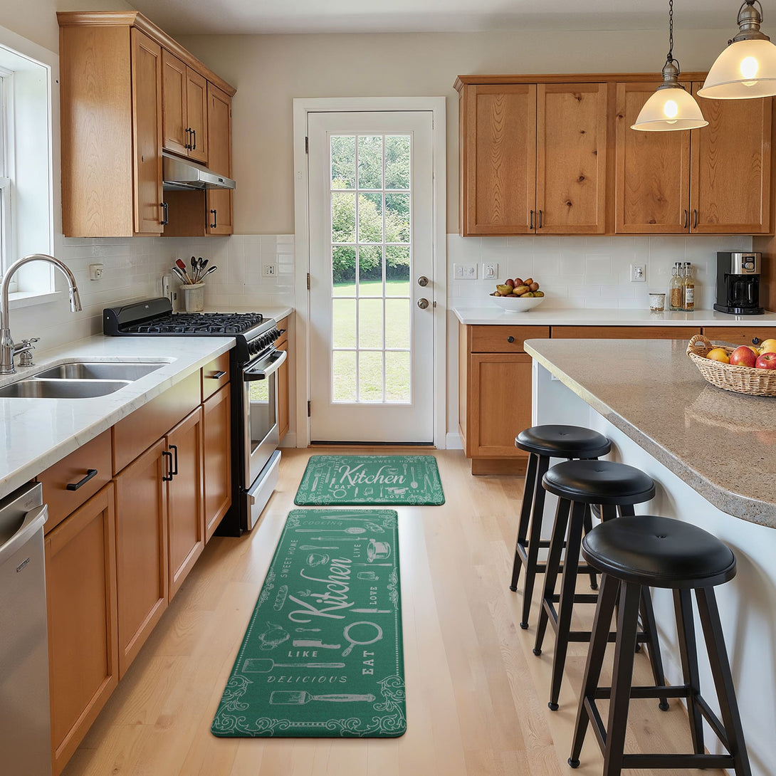 GENINO 2PCS Cushioned Anti Fatigue Runner Rugs Non Slip Washable Kitchen Mats for Floor - KR008 - Green - 17X47 - 17X30
