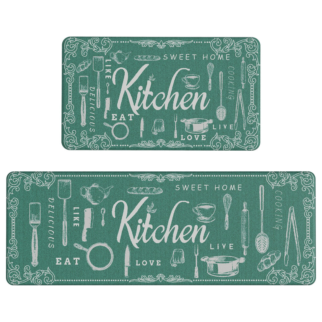 GENINO 2PCS Cushioned Anti Fatigue Runner Rugs Non Slip Washable Kitchen Mats for Floor - KR008 - Green - 17X47 - 17X30