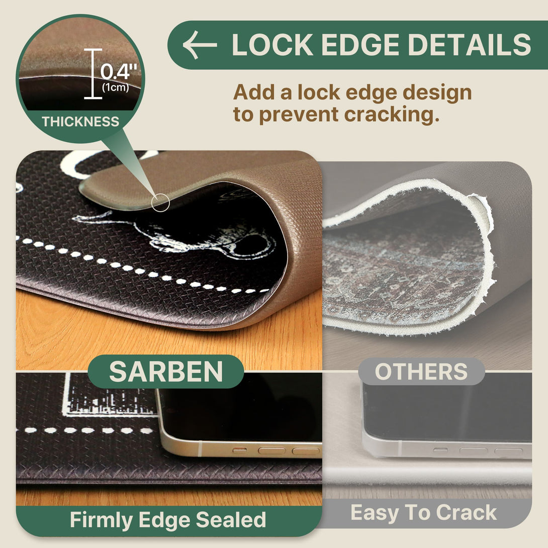 GENINO 2PCS Cushioned Anti Fatigue Runner Rugs Non Slip Washable Kitchen Mats for Floor - KR008 - Black - 17X47 - 17X30