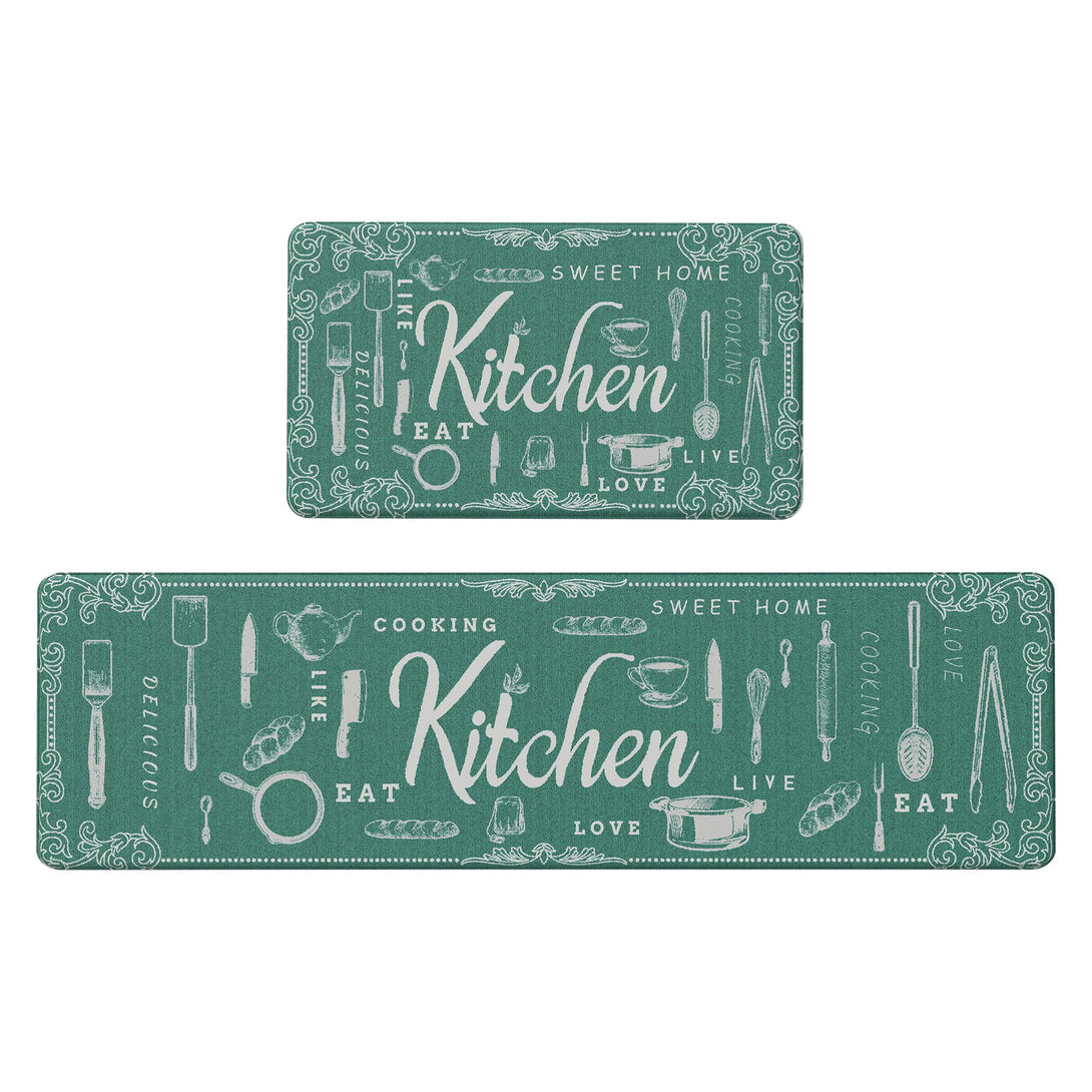GENINO 2PCS Cushioned Anti Fatigue Runner Rugs Non Slip Washable Kitchen Mats for Floor - KR008 - Green - 17X47 - 17X30