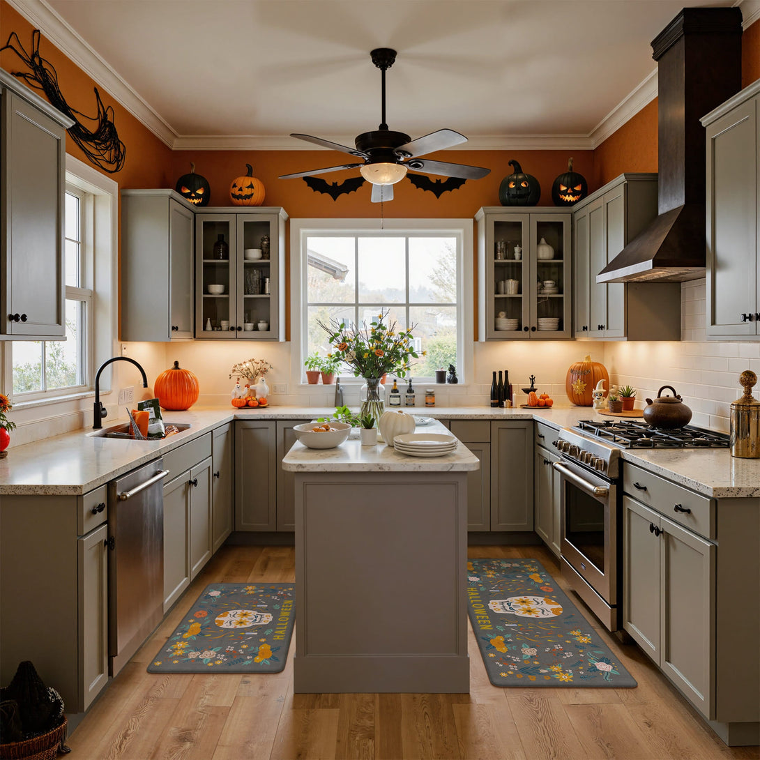 GENINO Cushioned Anti Fatigue Kitchen Mats for Floor 2PCS Waterproof Runner Rugs for Halloween - KR013 - Grey - 17X47 - 17X30