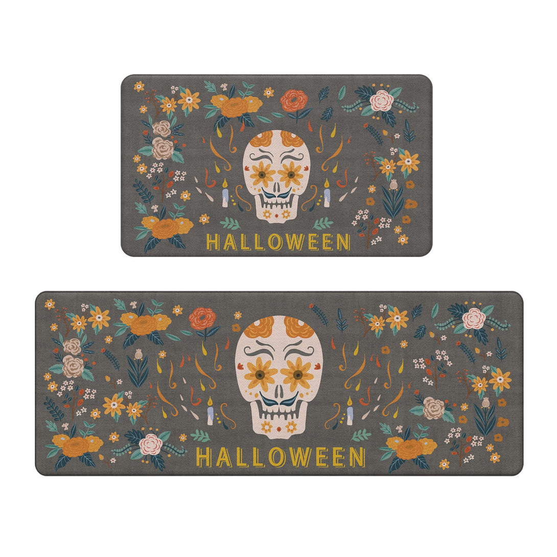 GENINO Cushioned Anti Fatigue Kitchen Mats for Floor 2PCS Waterproof Runner Rugs for Halloween - KR013 - Grey - 17X47 - 17X30