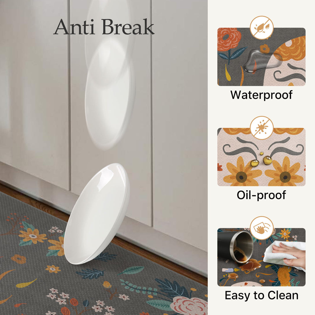 GENINO Cushioned Anti Fatigue Kitchen Mats for Floor 2PCS Waterproof Runner Rugs for Halloween - KR013 - Grey - 17X47 - 17X30