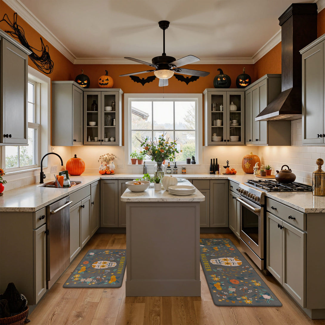 GENINO Cushioned Anti Fatigue Kitchen Mats for Floor 2PCS Waterproof Runner Rugs for Halloween - KR013 - Grey - 17X59 - 17X30