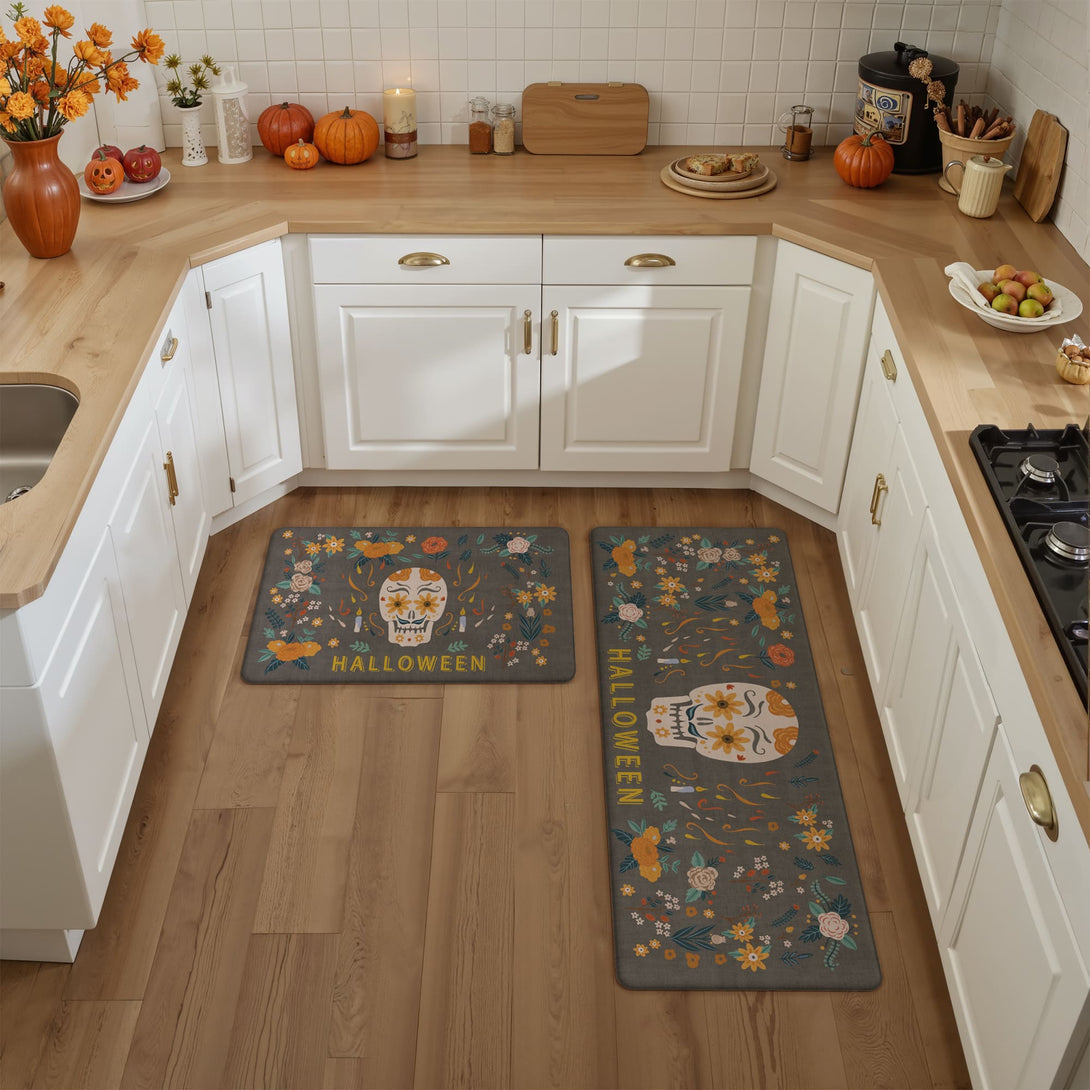 GENINO Cushioned Anti Fatigue Kitchen Mats for Floor 2PCS Waterproof Runner Rugs for Halloween - KR013 - Grey - 17X47 - 17X30