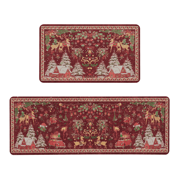 Glint Christmas Padded Anti Fatigue Kitchen Mat 2pcs - KR014 - Red - 17X47 - 17X30