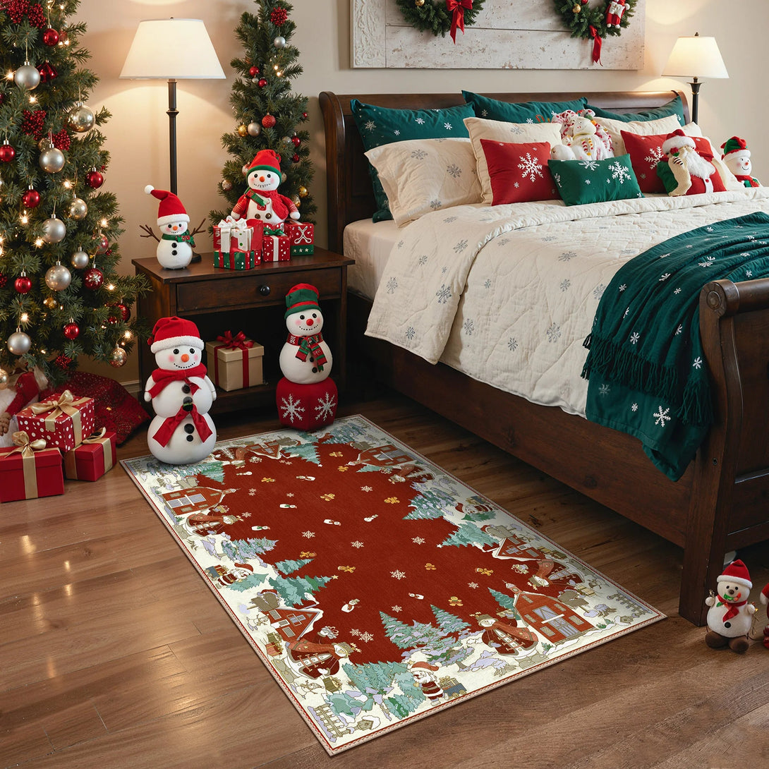 Haven Christmas Tree Machine Washable Red Rug - TZ3029 - SFR - 3X5