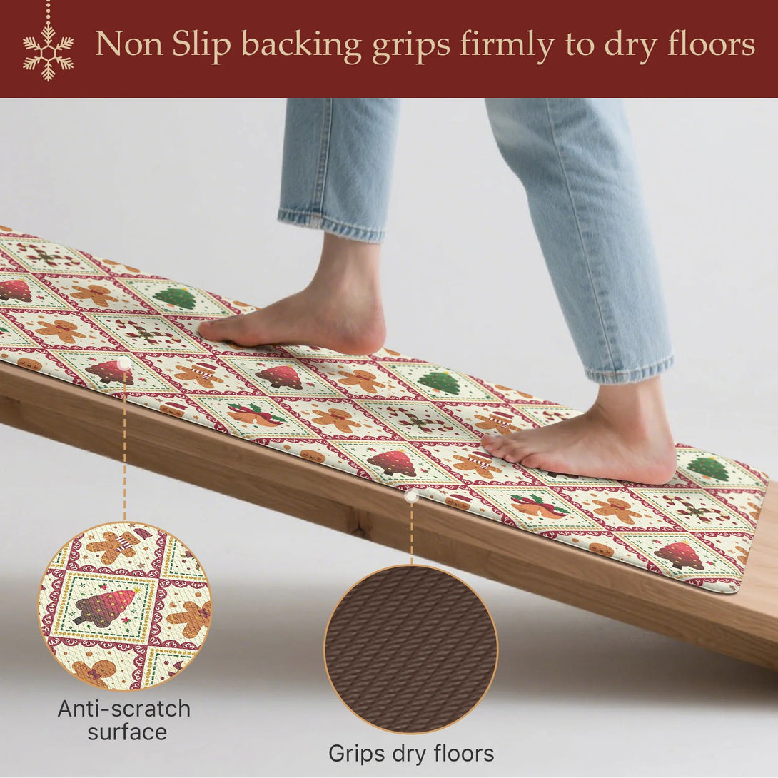 Isolde Christmas Gingerbread Man Padded Anti Fatigue Kitchen Mat 2pcs - KR015 - RedBeige - 17X59 - 17X30