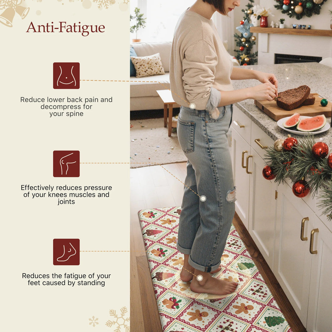 Isolde Christmas Gingerbread Man Padded Anti Fatigue Kitchen Mat 2pcs - KR015 - RedBeige - 17X59 - 17X30