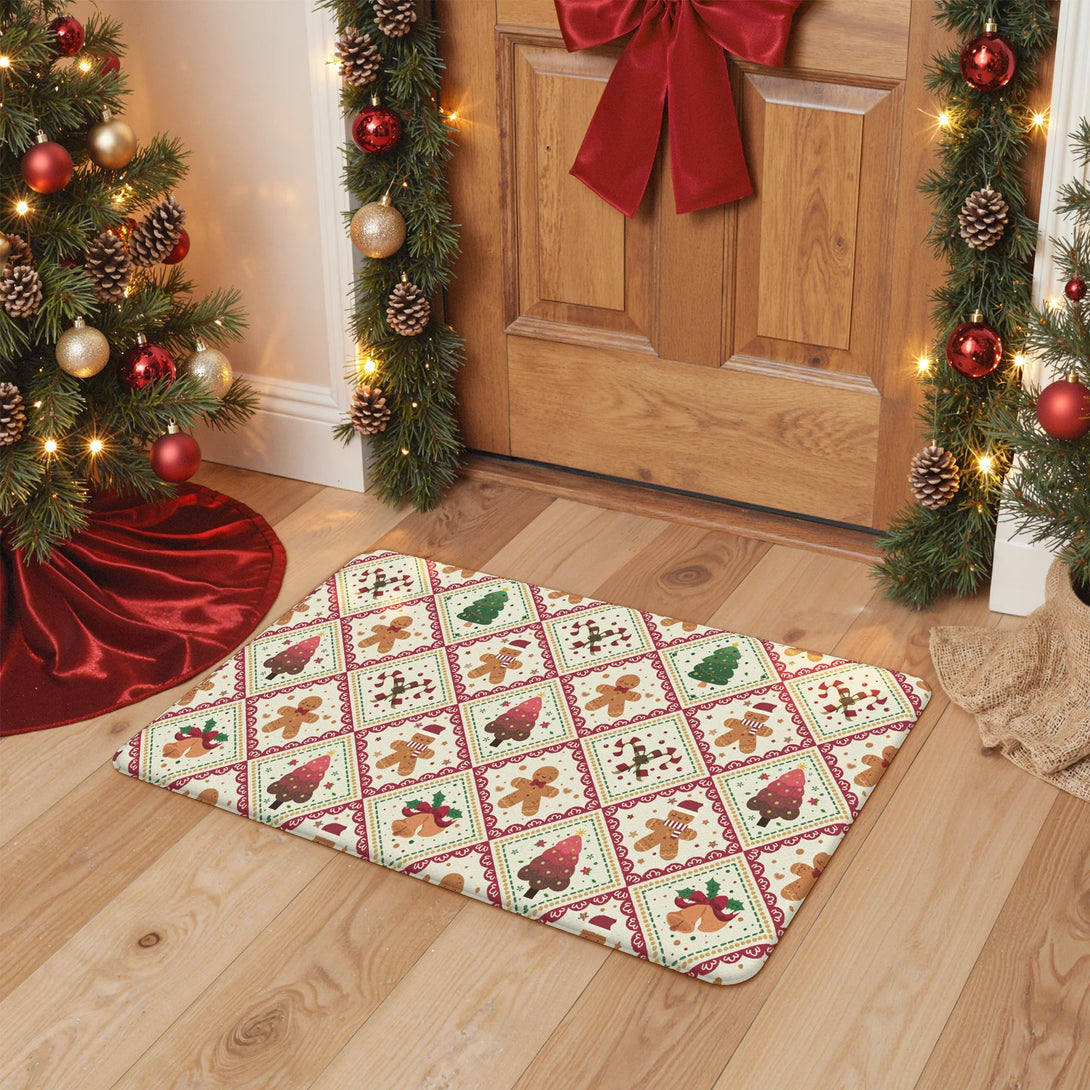 Isolde Christmas Gingerbread Man Padded Anti Fatigue Kitchen Mat 2pcs - KR015 - RedBeige - 17X59 - 17X30