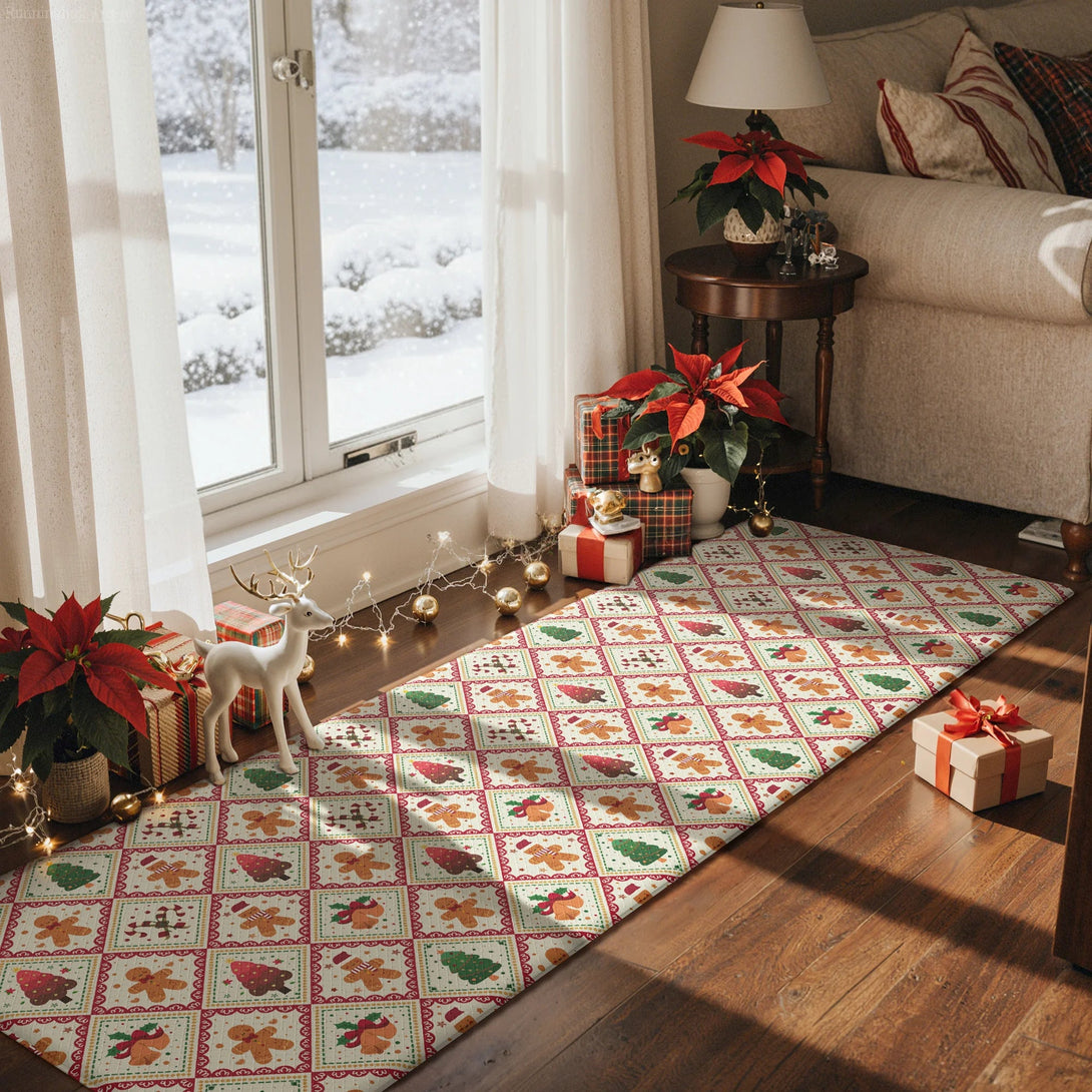 Isolde Christmas Gingerbread Man Padded Anti Fatigue Kitchen Mat 2pcs - KR015 - RedBeige - 23x71