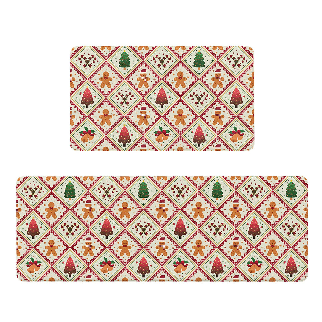 Isolde Christmas Gingerbread Man Padded Anti Fatigue Kitchen Mat 2pcs - KR015 - RedBeige - 17X47 - 17X30