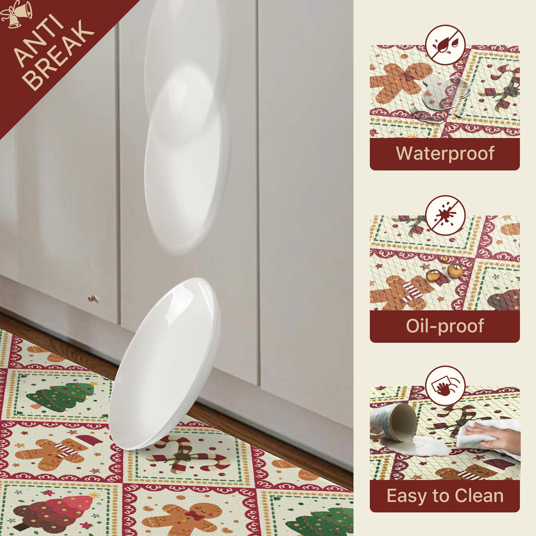 Isolde Christmas Gingerbread Man Padded Anti Fatigue Kitchen Mat 2pcs - KR015 - RedBeige - 17X59 - 17X30