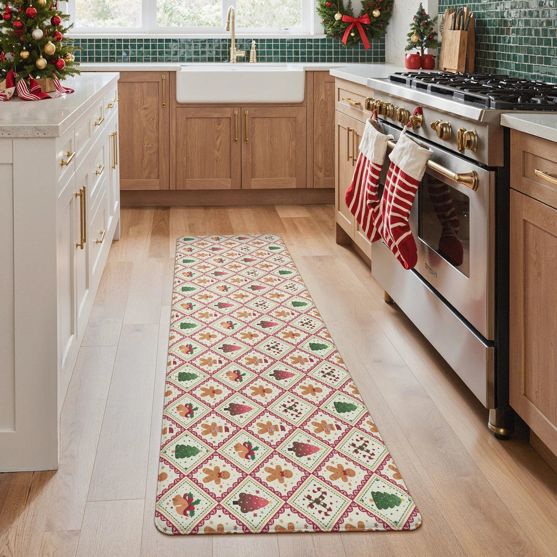 Isolde Christmas Gingerbread Man Padded Anti Fatigue Kitchen Mat 2pcs - KR015 - RedBeige - 17X59 - 17X30