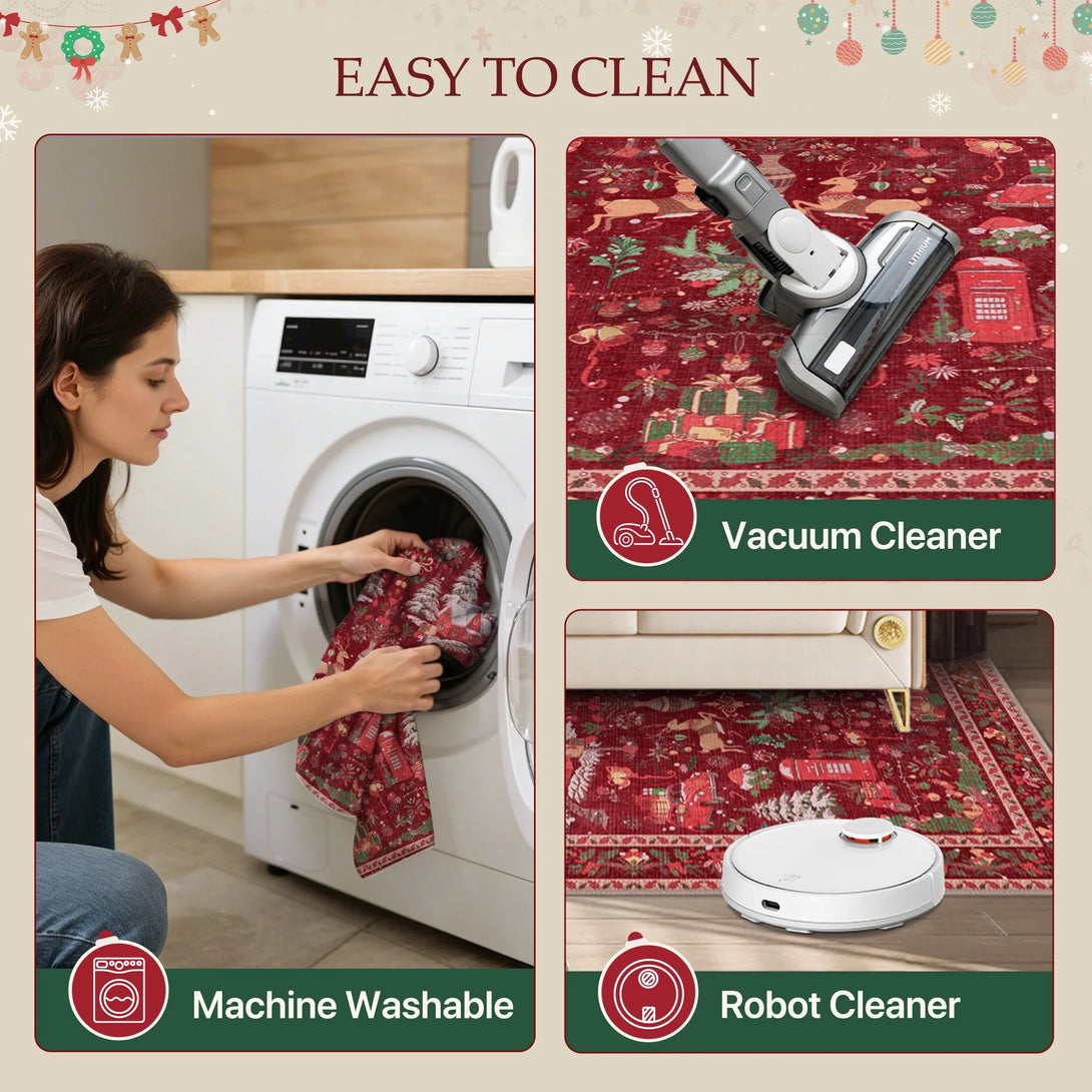 Mirrel Christmas Washable Red Rug with Winter Snow House - TZ3032 - RR - 2X5