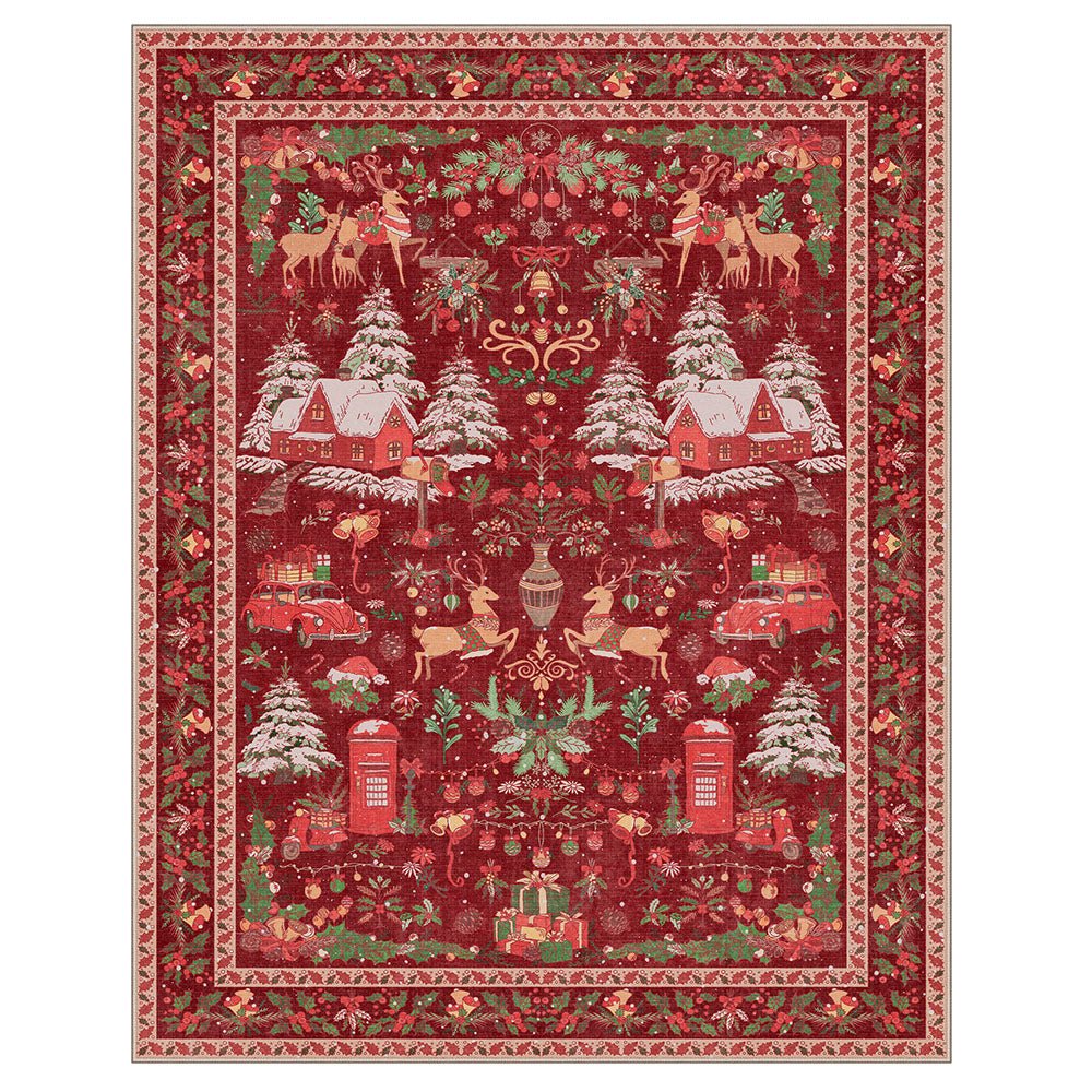 Mirrel Christmas Washable Red Rug with Winter Snow House - TZ3032 - RR - 2X5