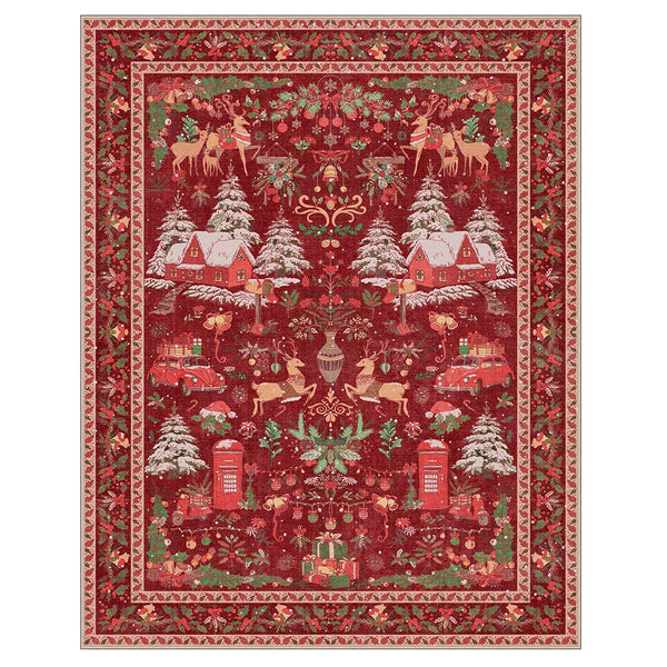 Mirrel Christmas Washable Red Rug with Winter Snow House - TZ3032 - RR - 2X5