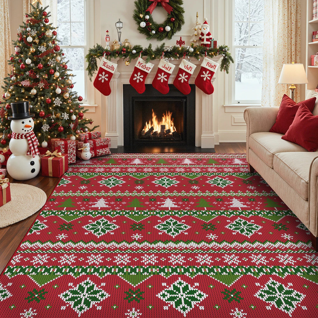 Noelle Christmas Washable Snowflake Belgian Velvet Rug - TZ3038 - CR - 8X10FT