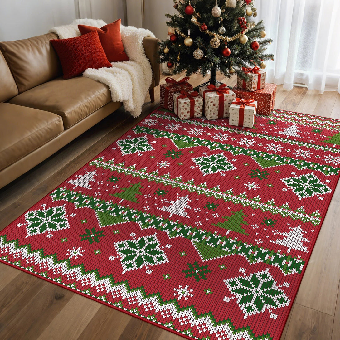 Noelle Christmas Washable Snowflake Belgian Velvet Rug - TZ3038 - CR - 6X9FT