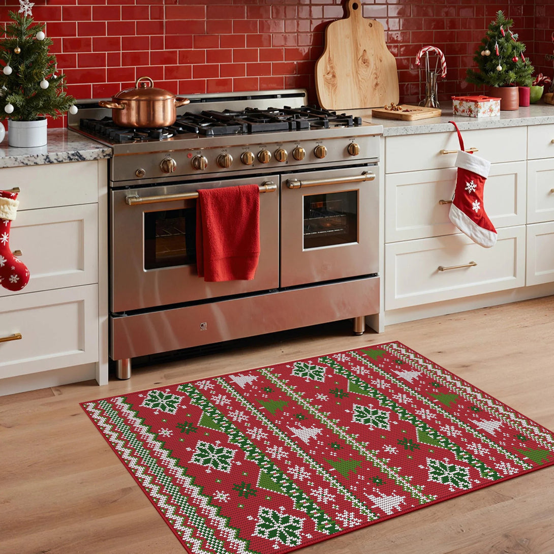Noelle Christmas Washable Snowflake Belgian Velvet Rug - TZ3038 - CR - 4X6FT