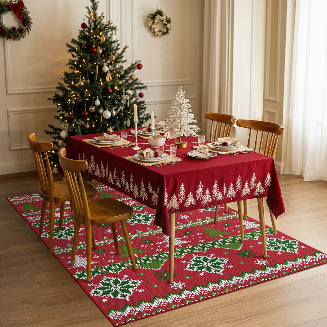 Noelle Christmas Washable Snowflake Belgian Velvet Rug - TZ3038 - CR - 4X6FT
