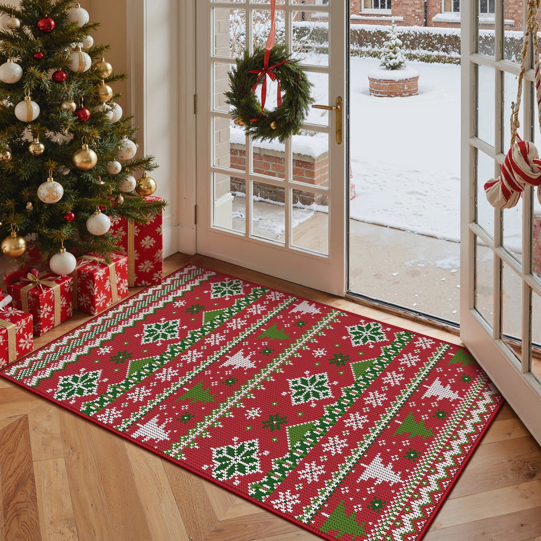 Noelle Christmas Washable Snowflake Belgian Velvet Rug - TZ3038 - CR - 3X5FT