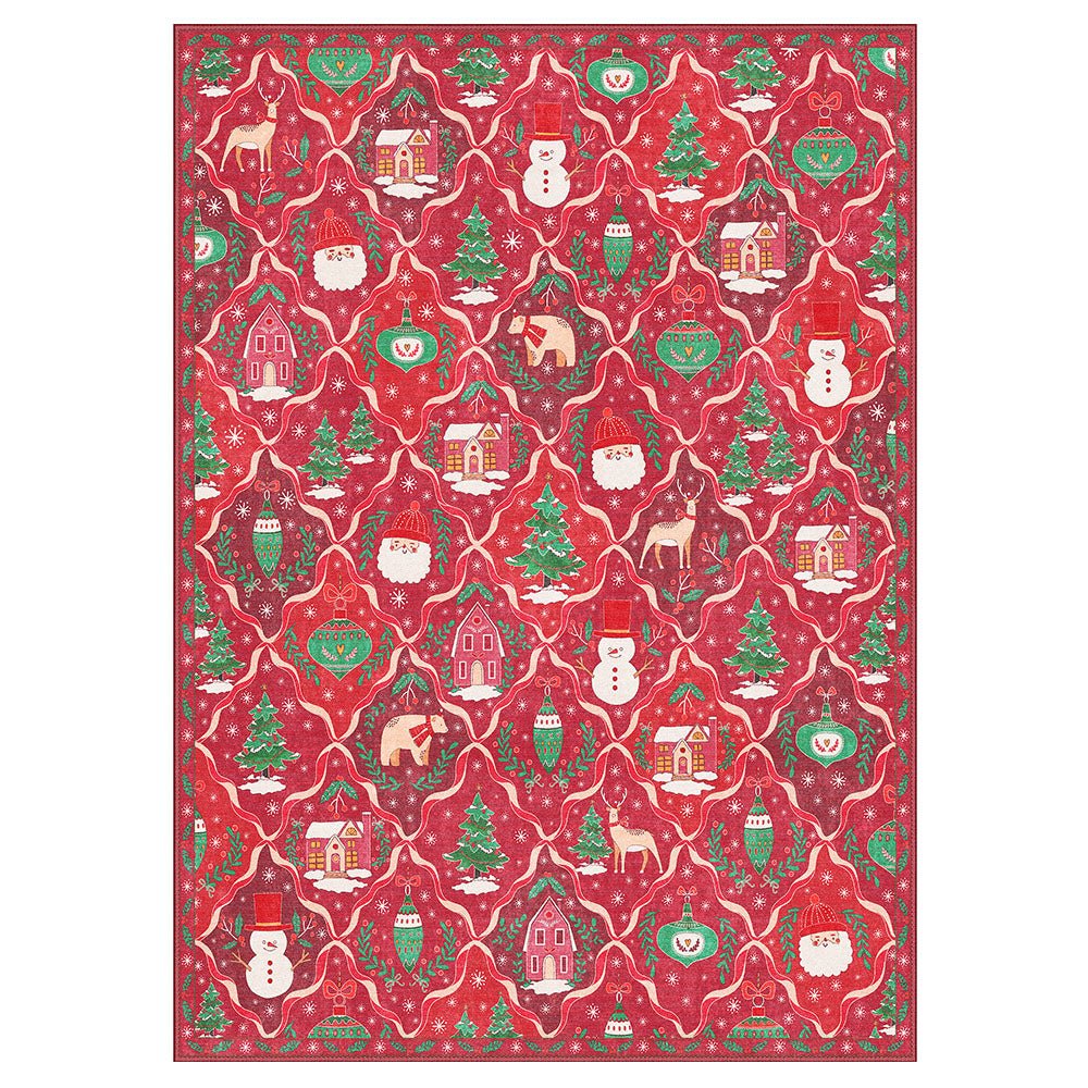 Oriana Christmas Washable Red Belgian Velvet Rug - DT1306 - QH - 2X6