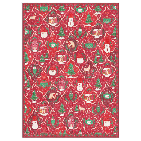 Oriana Christmas Washable Red Belgian Velvet Rug - DT1306 - QH - 2X6