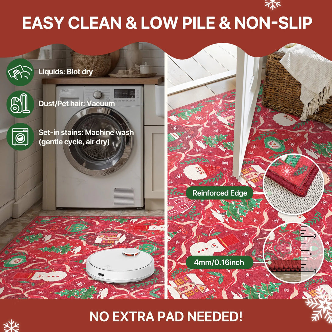 Oriana Christmas Washable Red Belgian Velvet Rug - DT1306 - QH - 2X10