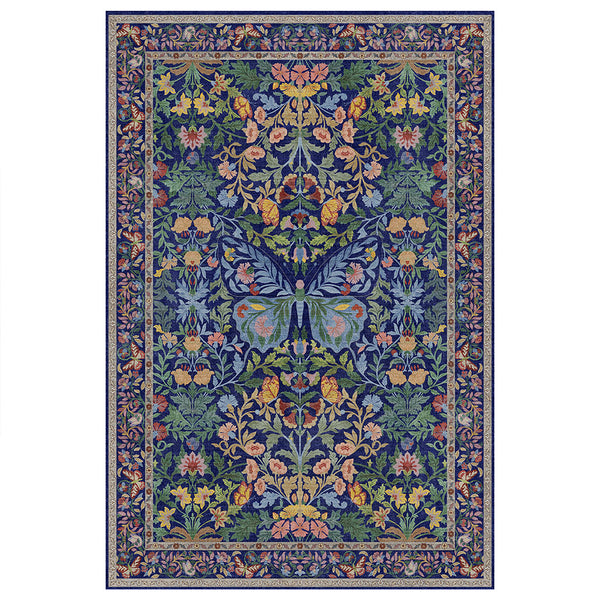 Lepira Washable Vintage Floral Butterfly Purple Rug