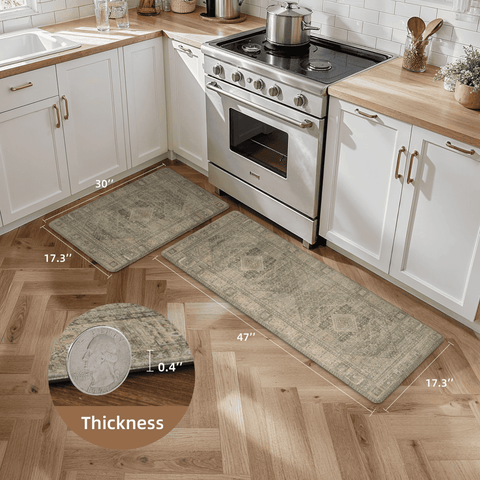GENIMO 2Pcs Anti Fatigue Padded Kitchen Mats for Floor Oriental Washable Runner Rug