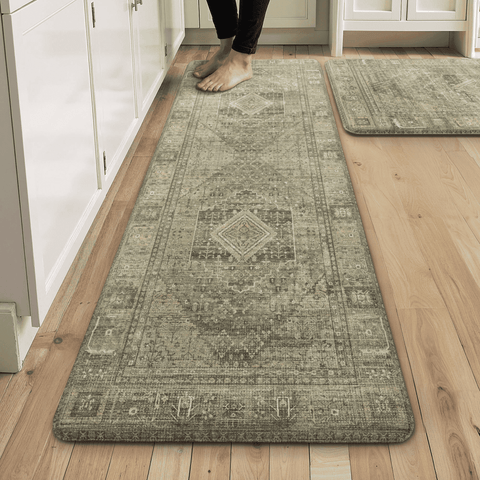 GENIMO 2Pcs Anti Fatigue Padded Kitchen Mats for Floor Oriental Washable Runner Rug