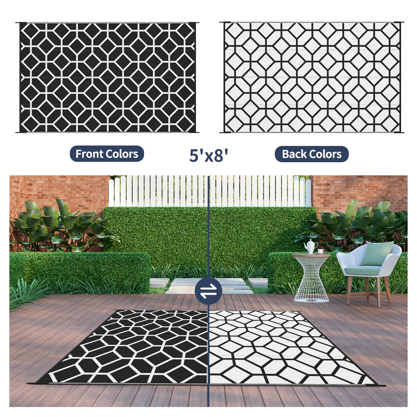 GENIMO Outdoor Patio Rugs Waterproof, Reversible Plastic Straw Rug for Patios Clearance, Outside Area Carpet, Camping Mat for Outdoor Decor, RV, Deck, Porch, Picnic, Camper