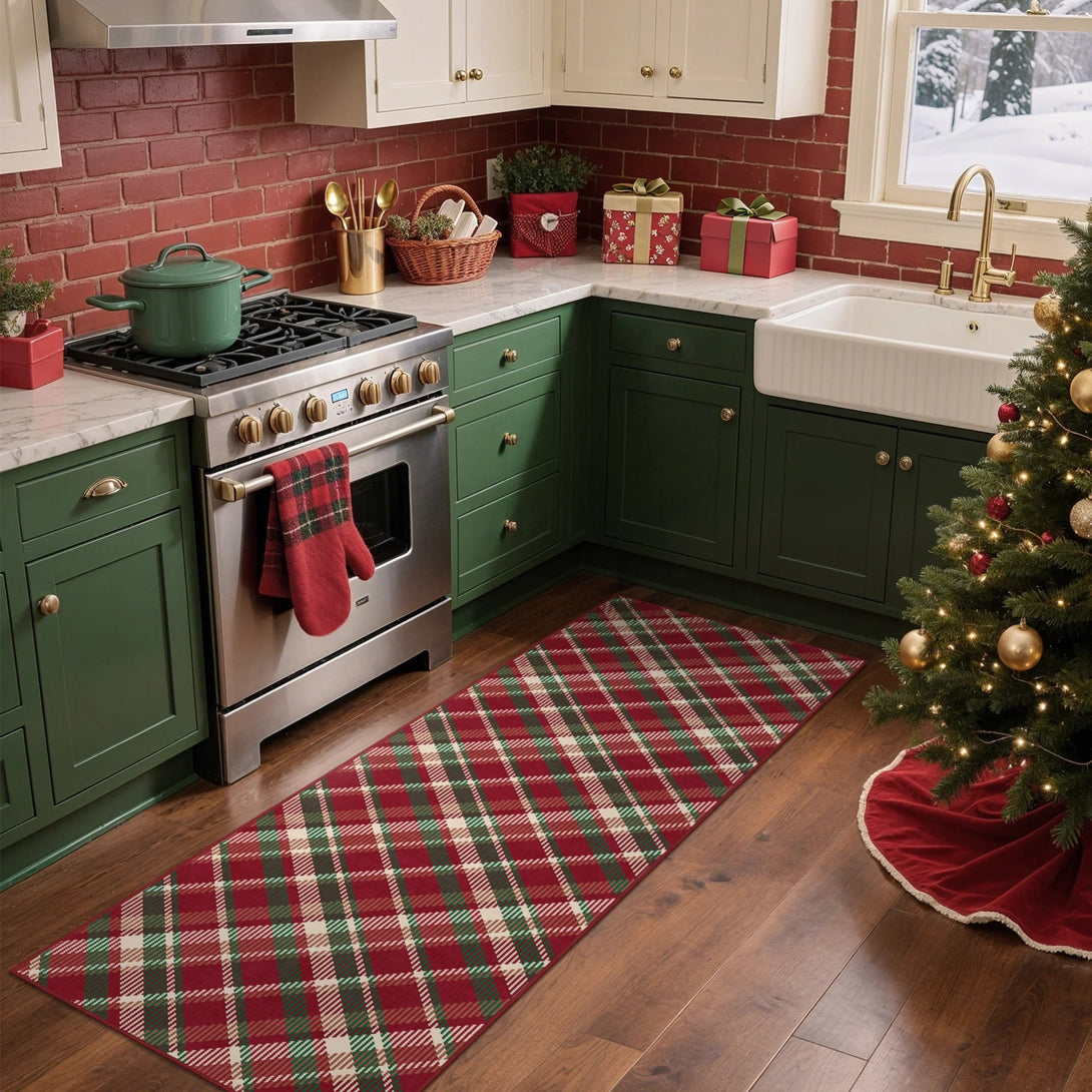 Valence Christmas Washable Classic Checkerboard Belgian Velvet Rug Colorful - DT1202 - XGZ - 2X6FT