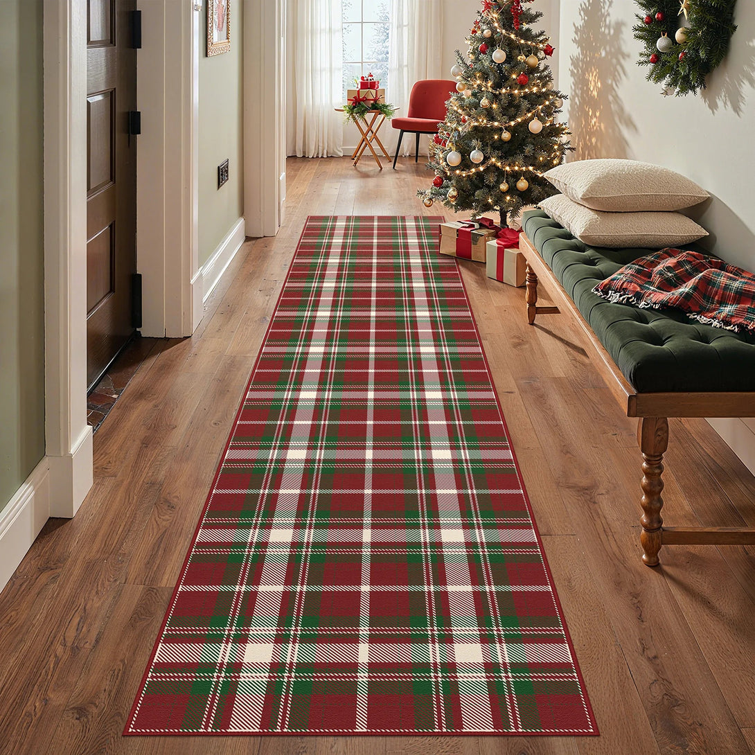 Valence Christmas Washable Classic Checkerboard Belgian Velvet Rug Green and Red - DT1202 - GZ - 2X8FT
