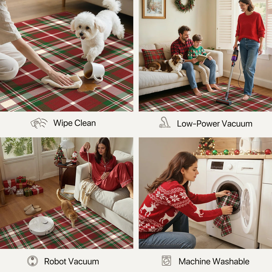 Valence Christmas Washable Classic Checkerboard Belgian Velvet Rug Green and Red - DT1202 - GZ - 5X7FT - B