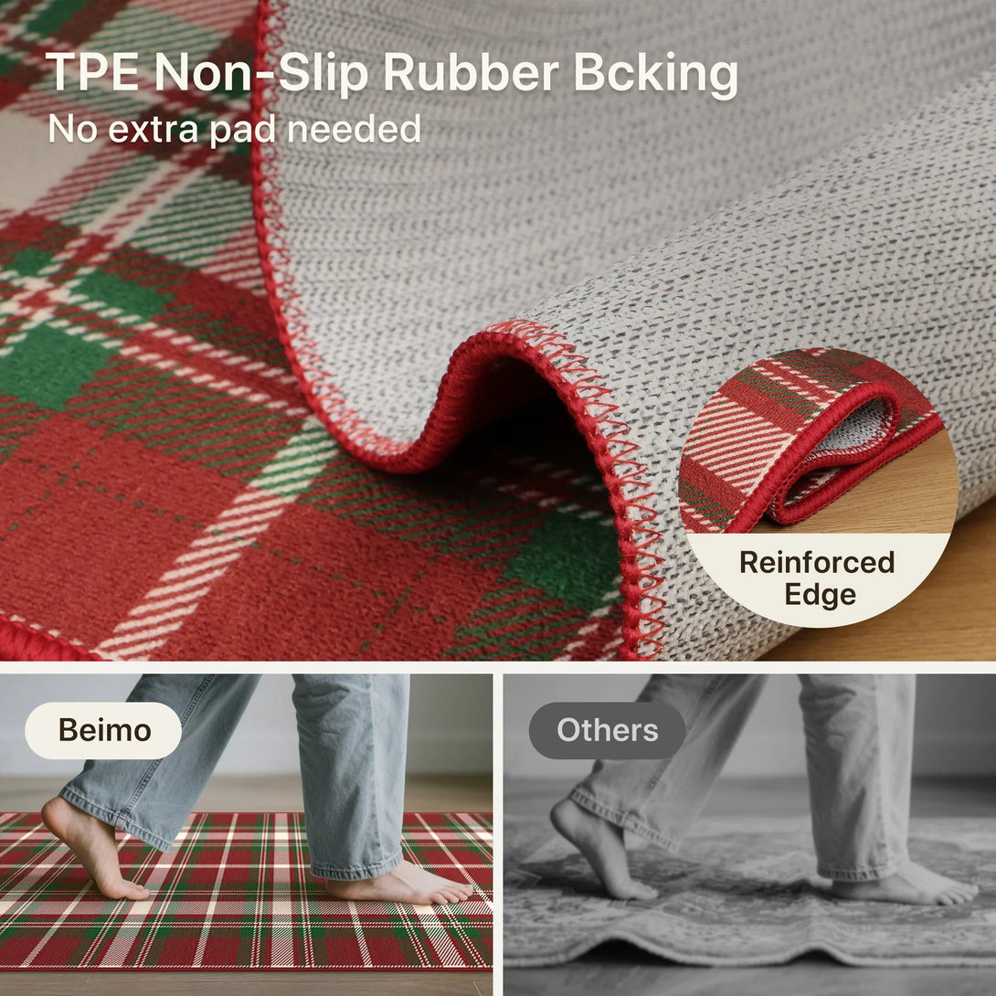 Valence Christmas Washable Classic Checkerboard Belgian Velvet Rug Green and Red - DT1202 - GZ - 5X7FT - B