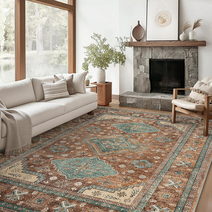 GENIMO Fantasy Geometric Floral Print Non-Slip Washable Area Rug Brown